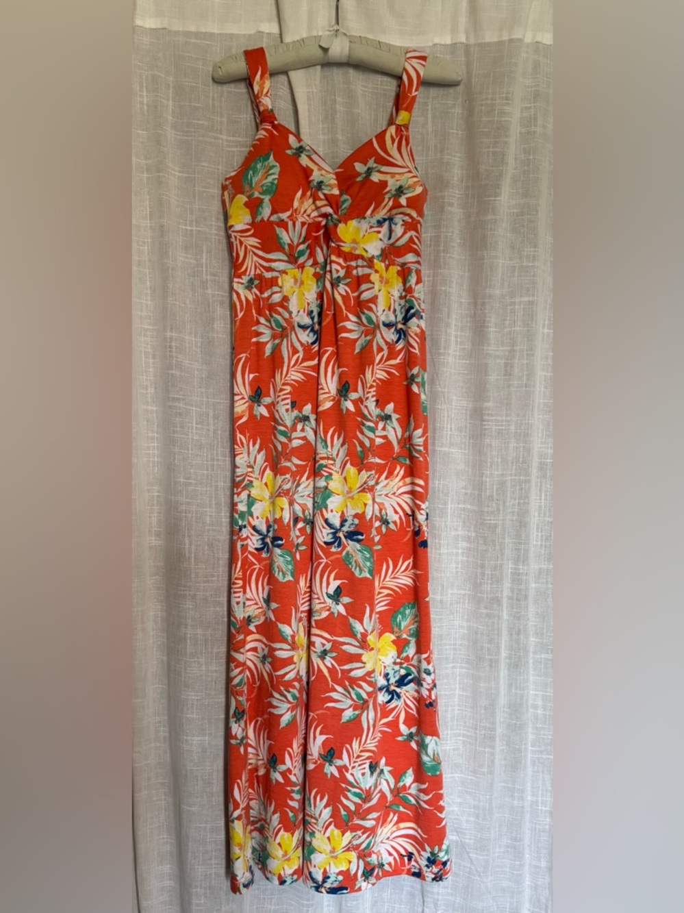 Allison Brittney Coral Tropical Floral Maxi Dress Size M